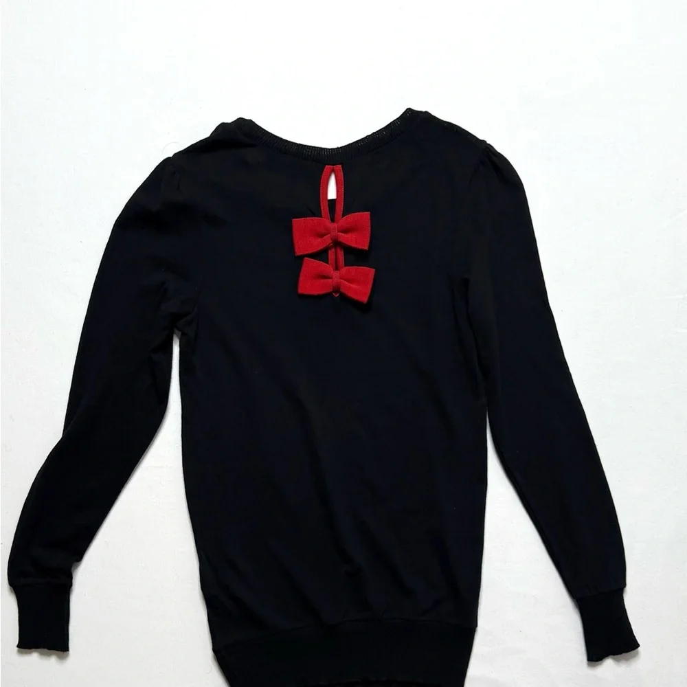 Koton Black Crew Neck Long Sleeve Sweater Red Bow at Back Size Large